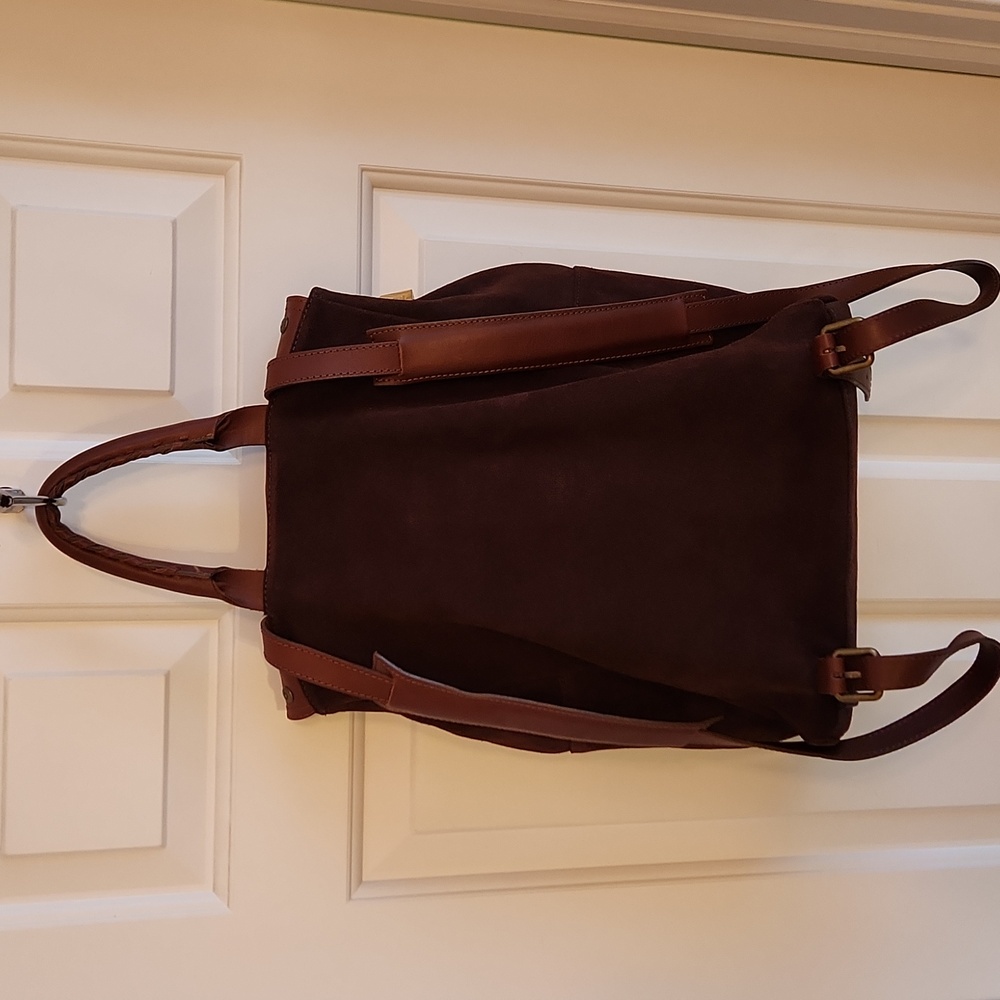 SUNDANCE Simplicity Brown Leather Studded Flap Backpack - Picture 12 of 13